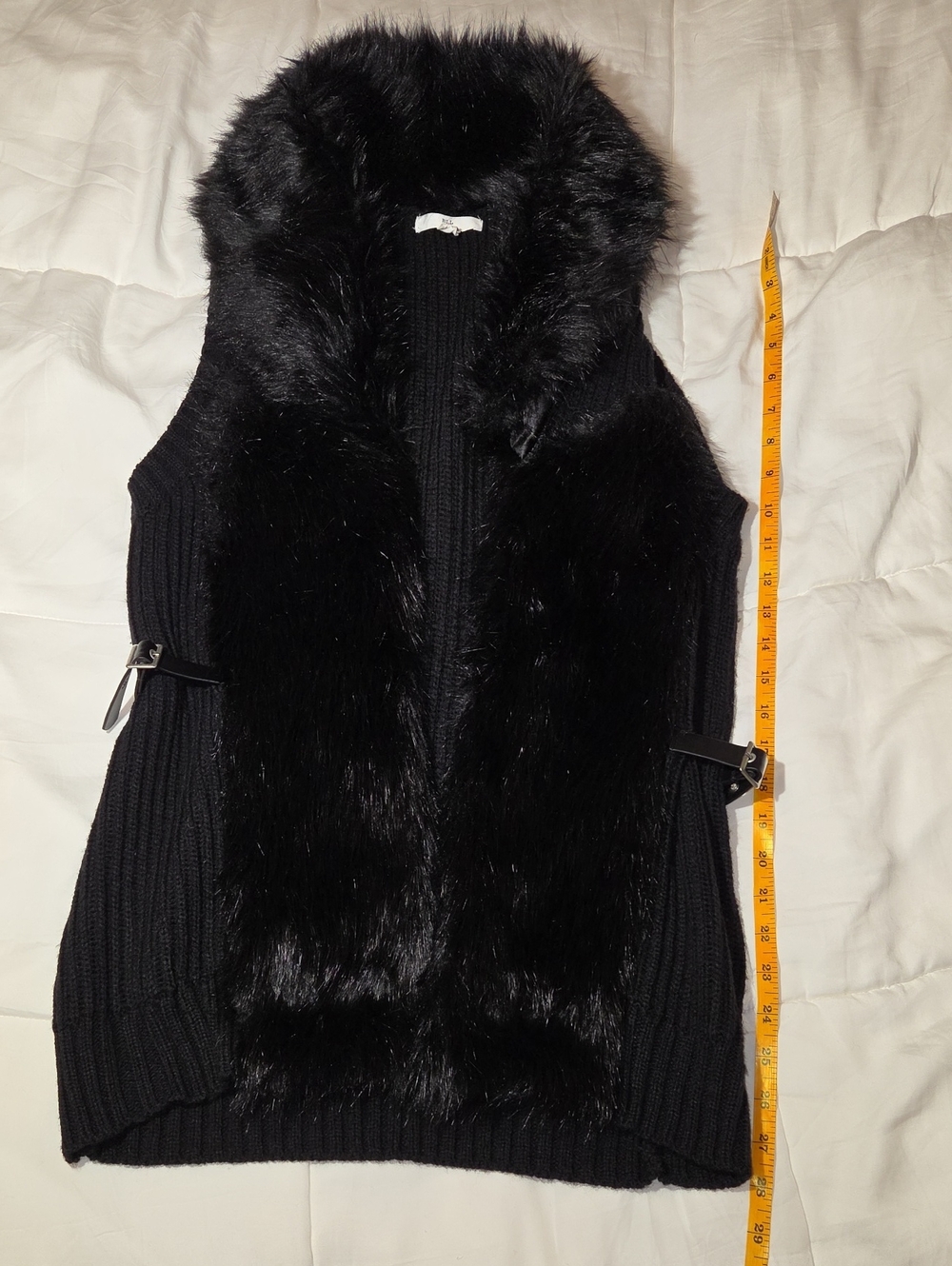 Black Faux Fur Trim Knit Vest